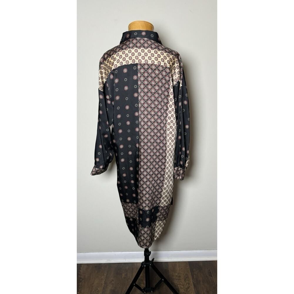 Zara Patchwork Print Oversized Shirt Dress L Black Pink Scarf Tunic Asymmetric - Picture 4 of 10